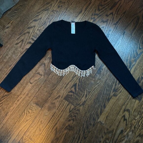 Women's Zara Crop Top, Size S, Black and Silver - Picture 2 of 5